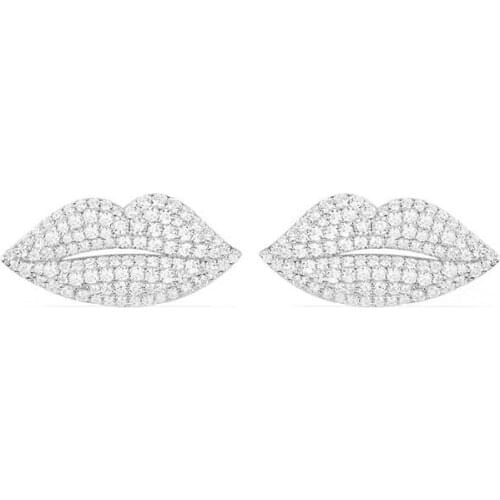 SOELLE Top Quality 925 Sterling Silver Lip Stud Earrings Full Cubic Zirconia Stones Women Luxury Jewelry Yao Chen Collection