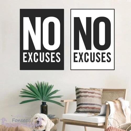 No Excuses Inspirational Fitness Poster Nordic Letter Canvas Painting Modern Home Decor Wall Art Modular Picture For Gym