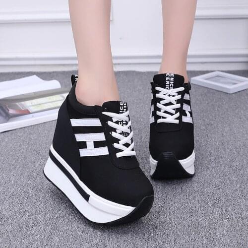 Platform Women Shoes 2019 Height Increasing Canvas Wedges Platform Heels Shoes Sneakers Women Casual Shoes Chaussure Femme