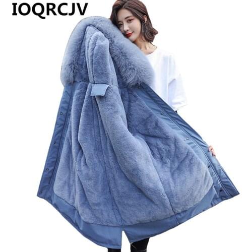 2019 Women Parkas Winter Coats Hooded Fur Collar Thick Cotton Warm Female Jacket Fashion Long Wadded Cotton Coat Casual Outwear