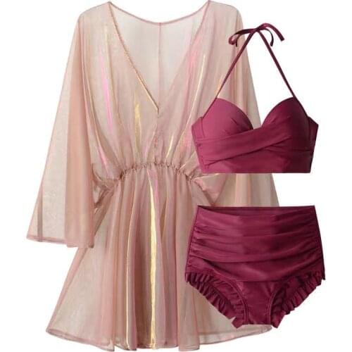 3 pieces set High neck swimwear female swimsuit cover-ups for women Skirts bikini Halter triangle bathing suit 2021