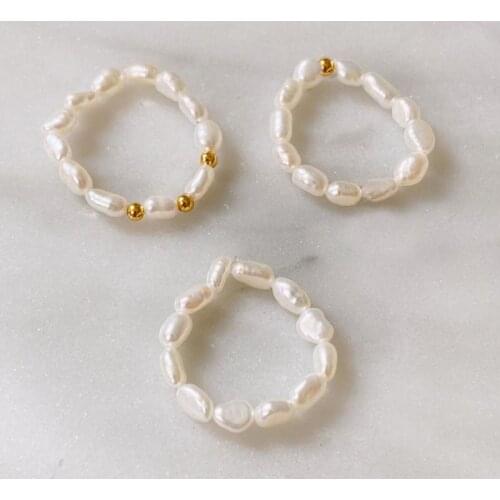 2021 New Multi Beaded Pearl Rings Natural Freshwater Pearl Geometric Ring for Women Continuous Circle Minimalist Ring Adjustable