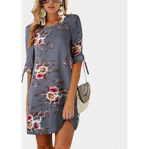 2021 Ladies Summer Dress Bohemian Printed Chiffon Beach Dress Long Loose Mini Party Dress