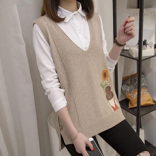 2021 Autumn Spring Women Knitted Sweater Female Sleeveless Solid Color Casual Vest Ladies V-Neck Pullover Tank Top Waistcoat Q18