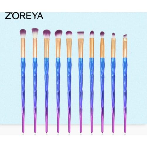 Zoreya 10Pcs Eye Shadow Makeup Brushes Mermaid Unico Cosmetic Set Concealer Pro Blending Make Up Eyebrow Powder Tools Wholesale