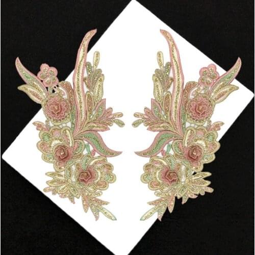 1pairs 3D Flower Lace Collar DIY Rhinestone Fabric Neckline Lace Embroidery Craft Material Clothing Dress Sewing Accessories