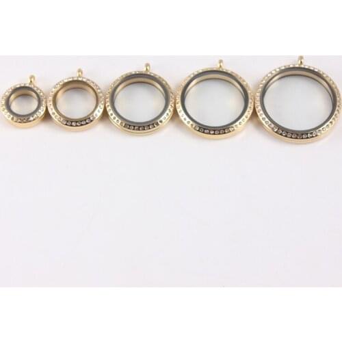 10pcs Mix Sizes Gold Floating Locket Crystal Stainless Steel Screw Living Memory Locket Pendant for Women Jewelry