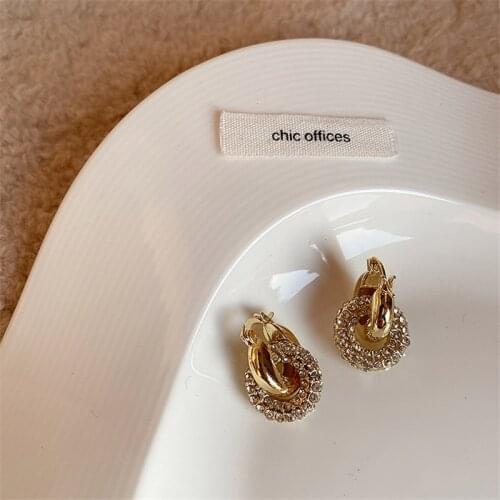 2021 New Vintage Rhinestone Circle Drop Dangle Pendientes For Women Fashion Jewelry Geometric Crystal Earrings Wholesale