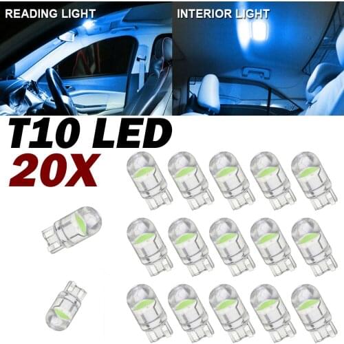 20x T10 LED COB Ice Blue W5W Car Interior Dome Light Map Reading Bulb 168 194 Car License Plate Lights