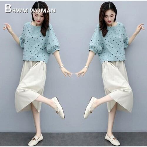 2019 Polka Dot Blouse and Skirt Women Sets Spring Casual Female Sets