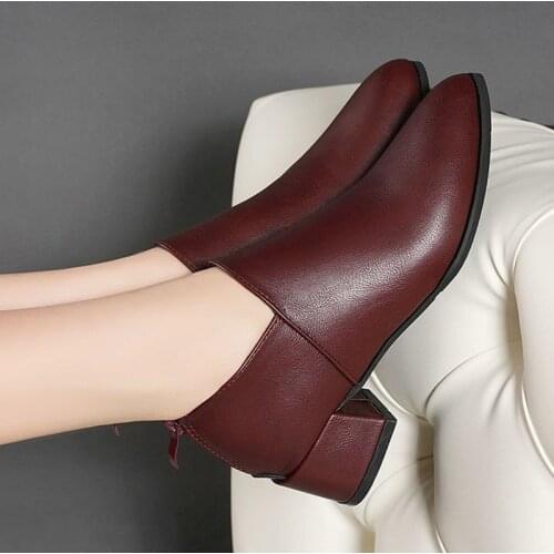 Women Bare Boots Square Heels Ladies Shoes 2020 Autumn New Black Booties Mid Heels Dress Shoes Pumps Retro Botas Mujer