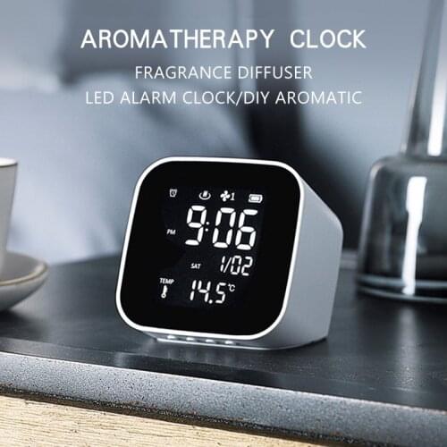 Essential Oil Diffuser Alarm Clock Temperature Snooze Function Aromatherapy Humidifier with LED Night Lights Home Decor