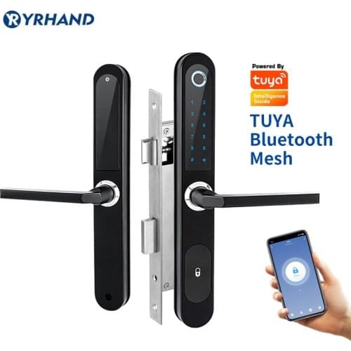 Tuya Smart Life Biometric Fingerprint Door Locks European Electronic Smart Door Lock RFID Card Code Lock For Aluminum Glass Door