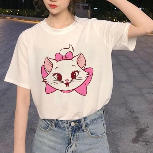 Tshirt Fashion Graphic Top Tee Female Disney The Aristocats Harajuku Kawaii Marie Cat T Shirt Women Funny Cartoon T-shirt