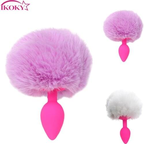 IKOKY Hairy Rabbit Tail Adult Products Silicone Anal Sex Toys for Women Butt Plug Erotic Toys Anal Plug Tail