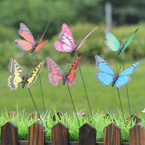 15PCS/Lot 4/7cm Artificial Butterfly Garden Decorations Simulation Butterfly Stakes Yard Plant Lawn Decor Fake Butterefly Random