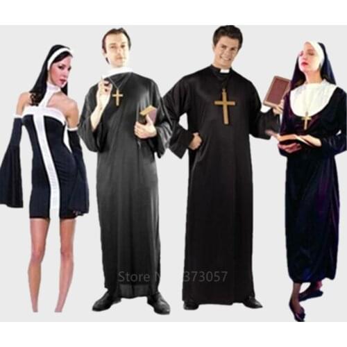 Halloween Cosplay Costumes for Adult Halloween Carnival Priest Nun Long Robes Religious Catholic Church Clothing Missionary Men