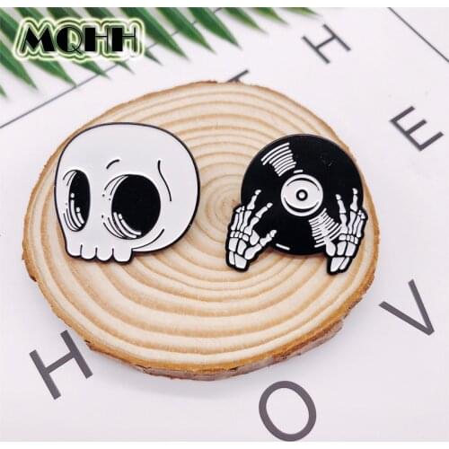 Creative Skull CD Punk dark Skeleton Cartoon Brooches Enamel Alloy Pins Badge T-shirt Collar bag Jewelry Accessories Kid Gift