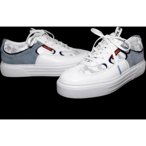 Handmade Sneakers with Lightweight Soles, White Calf Leather, Camouflage White, Blue Suede, Mens Designer Sport Shoes, 2021