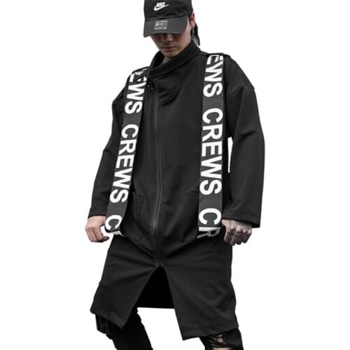 New Autumn Western Streetwear Fashion Ribbons Printed Spliced Mens Zipper Jackets Hip Hop Casual Windbreaker Mid-Length Coats