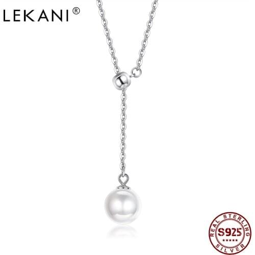 LEKANI Shell Pearl Necklace For Women S925 Sterling Silver Big White Pearl Pendent Necklaces Female Show Vitality Fine Jewelry
