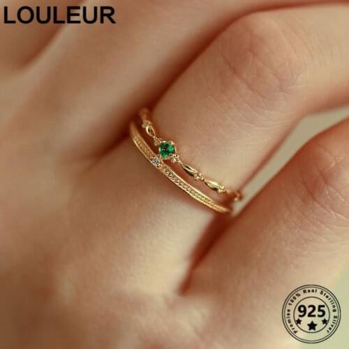 LouLeur Daily S925 Sterling Silver Ring Green ZirconRings For Women Jewelry Adjustable Finger Ring 2020 Trend Silver 925 Jewelry