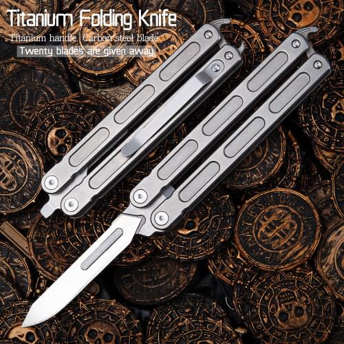 Titanium alloy folding knife high hardness outdoor self-defense multi-function practical knife back clip portable