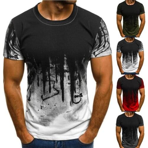 Fashion Printing Men Fitness T-shirt Short Sleeve Round Neck Casual Summer Top