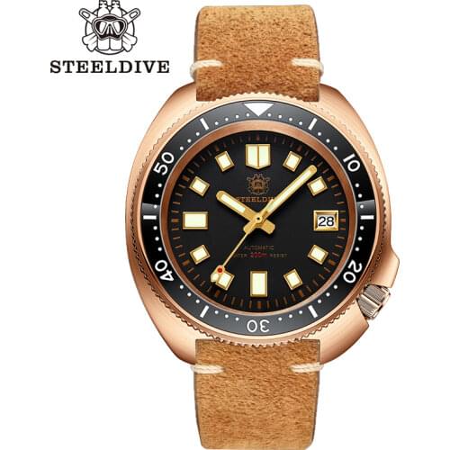 STEELDIVE 1970S Bronze Diving Watch 2020 New Arrival Abalone Bronze Mechanical Watch Automatic Sapphire Crystal NH35A Watch Dive