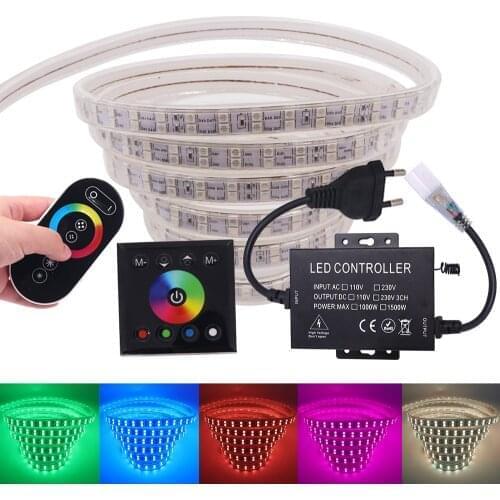 Wall Touch Remote LED Strip Light 220V 110V 120LED/m Double Row 5050 RGB Led Ribbon Waterproof 24key EU UK AU Kit 50m 20m 1m 10m