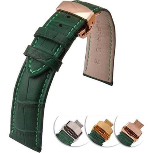 New Green Genuine cowhide Leather 12 14 16 18 20 22 mm watche band strap Belt Watchband Folding Clasp / Buckle + Tool