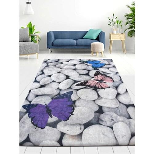 NUR HOME NRH-39 SPONGE VELVET RUBBER CARPET COVER WITH ÇAKILTAŞI BUTTERFLY