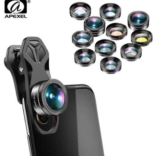 APEXEL Cell Phone Lens camera Kit 140wide angle macro Full Color/grad Filter CPL ND Star Filter for iPhone Xiaomi all Smartphone
