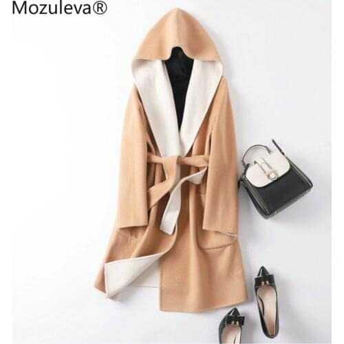 Mozuleva AUTUMN Hooded Double-Sided Cashmere Coat Womens Mid-Length Woolen Coat Lace-up Winter Wool Clothes Japanese Trend