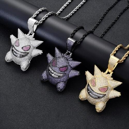 Freewear Cartoon Characters Pendant Necklace 2 Colors Fashion Hip Hop Jewelry Cubic Zirconia Mens Necklace With Chain