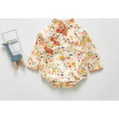 Angoubebe 203H27 autumn new Chinese style baby girl long-sleeved cheongsam robe baby girl triangle clothing