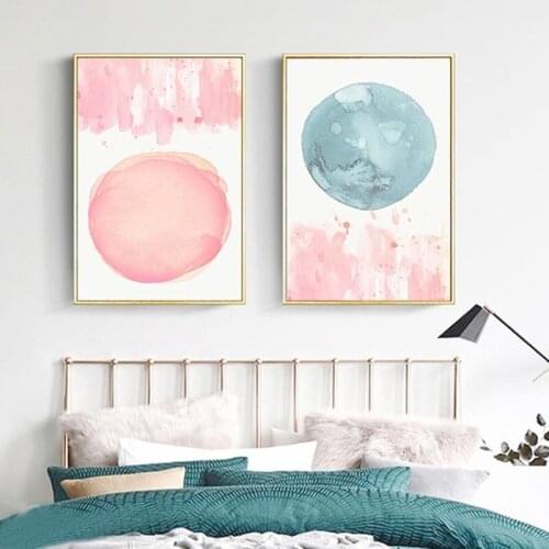 Nordic Pop Style Watercolor Pink Blue Poster Abstract Canvas Painting Posters And Wall Art Pictures Canvas For Childrens Room