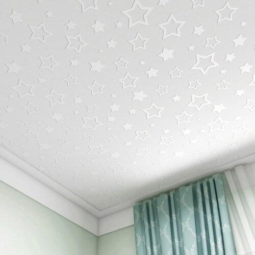 White Starry Sky Pattern Ceiling Wallpaper 3D Stereoscopic Embossed Breathable Environment Friendly Living Room Wall Covering