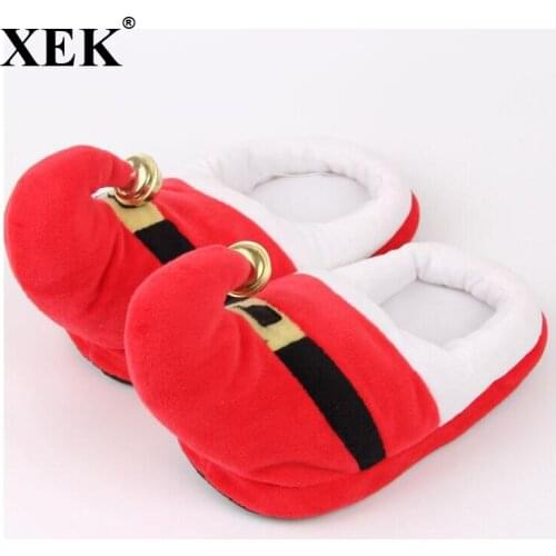 XEK Christmas Parent-child Home Cotton Slippers Winter Christmas Couples Thick Wooden Floor Indoor Non-slip Cotton Wyq229