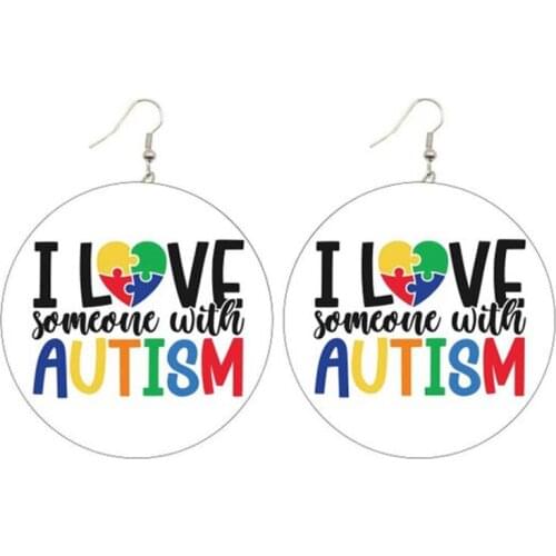 Handmade I Love Someone with Autism Faux Leather Pu Earrings (Adults) Stock