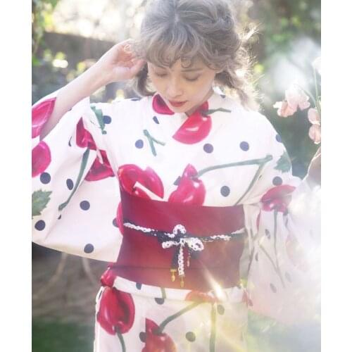 Traditional Japanese Kimono Cherry Yukata Feeling Clothes Cosplay Girls Dress