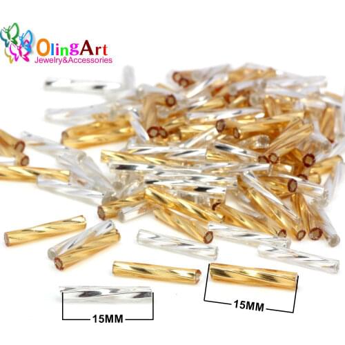 OlingArt Gold and silver Color Tube 2.5x15mm 45g/lot Twist tube Glass Seed Beads DIY Accessory necklace jewelry making