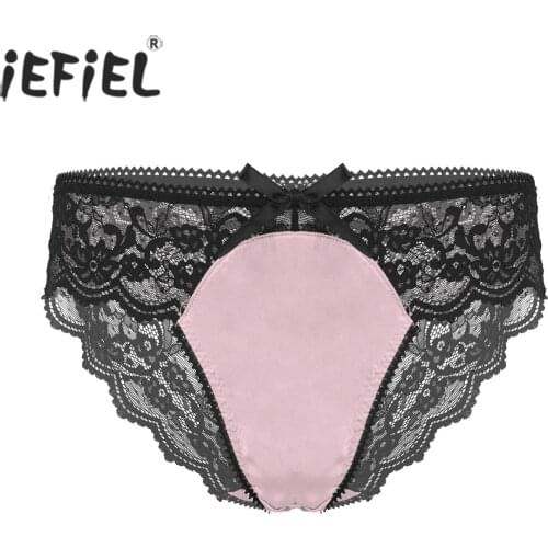 Men See-through Mesh Patchwork G-string Underpants Floral Lace Erotic Briefs Panties Low Rise Sissy Underwear for Lingerie Party