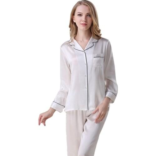 Factory direct approval spring and summer 100% mulberry silk two-piece long-sleeved silk female suit home service