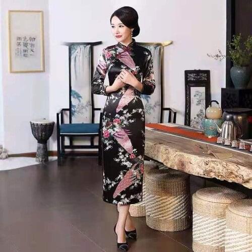 Vintage Women Print Cheongsam Slim Animal Evening Party Dress Sexy Girl Dancing Gown Vestidos Chinese Traditional Qipao Size 5XL