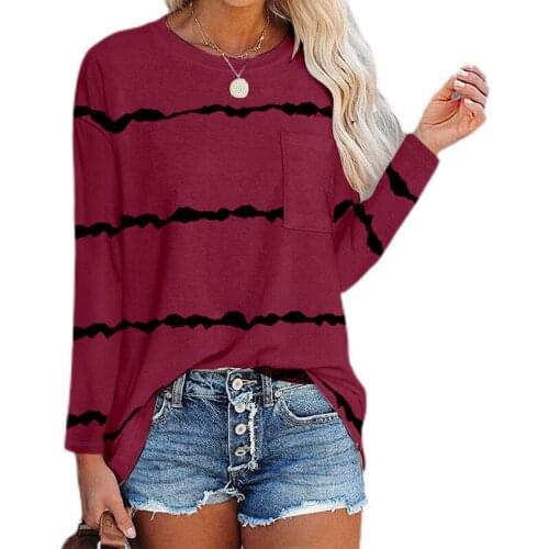 Women Striped T Shirt Splicing Long Sleeve Top Casual Loose Tee Shirts Autumn Winter T-shirt Fashion Tops Tee Female O-neck Tees