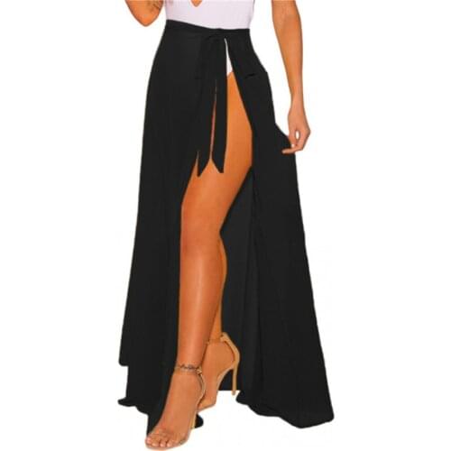 Xingqing Summer Women Sun-Proof Skirt Solid Color High-Waist Tied Straps Swimsuit Cover for Ladies Beach Skirts Bikini Clothes