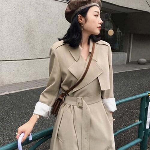 Temperament Windbreaker Coat Mid-Length Women Clothing 2021 Spring Autumn New Korean Fashion Versatile Loose Elegant Woman Coats