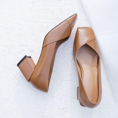 2021 Solid Casual Shoes Women Ladies Adult Basic Pumps Slip-on Square Toe High Square Heels Spring/Autumn Novelty Big Size 14 15