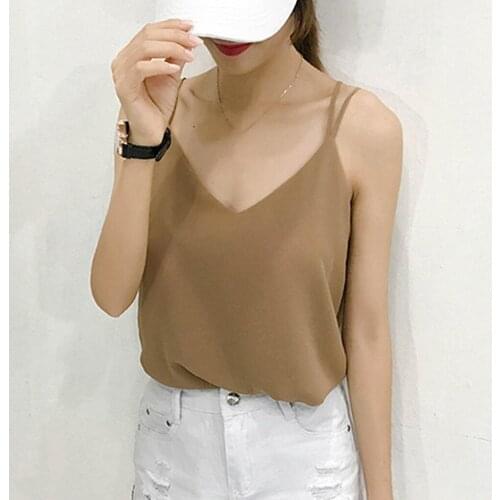 Women Tank Camisoles Chiffon Sexy V-neck Casual Sleeveless Looses Camisoles Vest Solid Ladies Slim Khaki Solid bralets